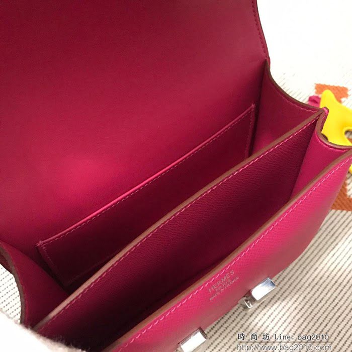 HERMES愛馬仕 H空姐包 進口原廠EP皮 頂級蜜蠟製作 街拍必備單品 玫紅金銀 單肩斜挎包  Ama1548